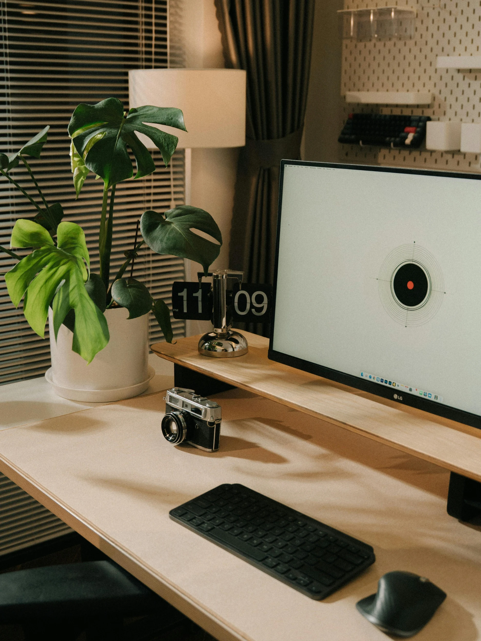 Ergonomic office desk setup with chair, monitor, and accessories for comfortable work
