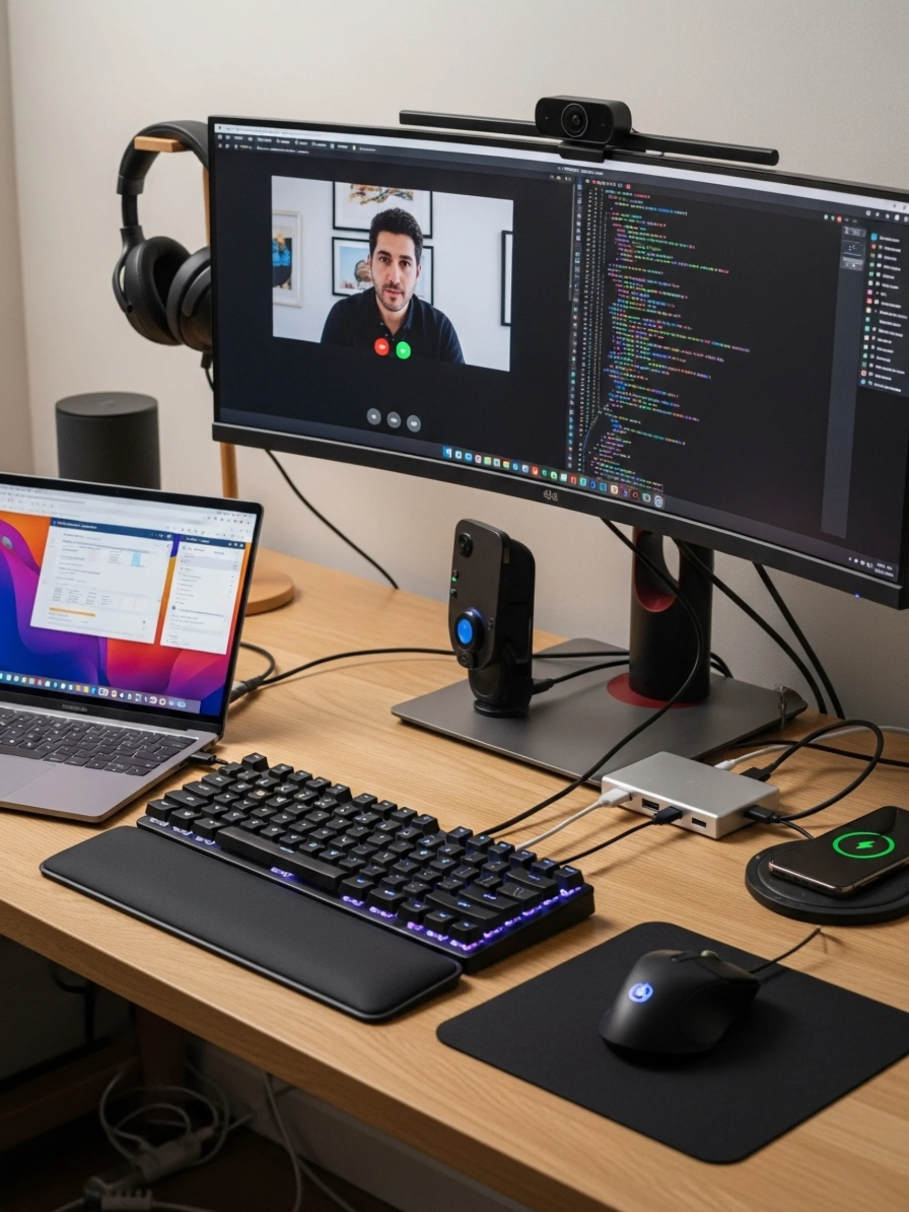 Home office desk featuring productivity technology for focused remote work